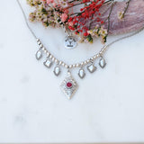 Ασημένιο Κολιέ Chandelier με Μπορντό Σμάλτο