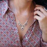 Ασημένιο Κολιέ Chandelier με Μπορντό Σμάλτο