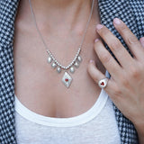 Ασημένιο Κολιέ Chandelier με Μπορντό Σμάλτο