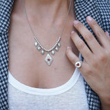 Ασημένιο Κολιέ Chandelier με Μπορντό Σμάλτο