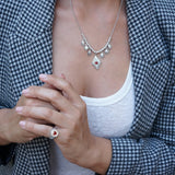 Ασημένιο Κολιέ Chandelier με Μπορντό Σμάλτο