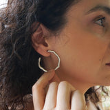 Silver Thick Hammered Hoop Earrings