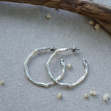 Silver Thick Hammered Hoop Earrings