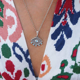 Large Silver Dainty Evil Eye Protection Pendant