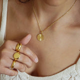 Gold Rectangular Round Sun Rays Pendant Necklace