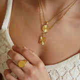 Gold Rectangular Round Sun Rays Pendant Necklace