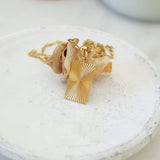 Gold Rectangular Round Sun Rays Pendant Necklace