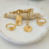 Gold Rectangular Round Sun Rays Pendant Necklace