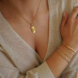 Gold Rectangular Round Sun Rays Pendant Necklace