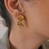 Long Gold Wavy Stud Earrings