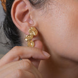 Long Gold Wavy Stud Earrings