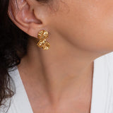 Long Gold Wavy Stud Earrings