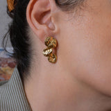 Long Gold Wavy Stud Earrings