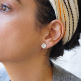 Silver Wavy Hammered Square Stud Earrings