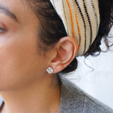 Silver Wavy Hammered Square Stud Earrings