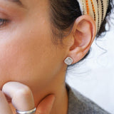 Silver Wavy Hammered Square Stud Earrings