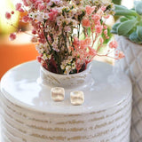 Silver Wavy Hammered Square Stud Earrings