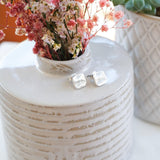 Silver Wavy Hammered Square Stud Earrings