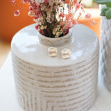 Silver Wavy Hammered Square Stud Earrings