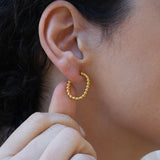 Gold Stainless Steel Thick Oval Beaded Hoop Earrings