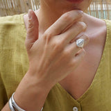 Big Silver Ethnic Rhombus Ring