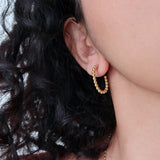 Gold Stainless Steel Thick Oval Beaded Hoop Earrings