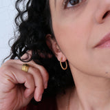 Gold Stainless Steel Thick Oval Beaded Hoop Earrings