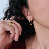 Gold Stainless Steel Thick Oval Beaded Hoop Earrings