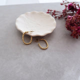 Gold Stainless Steel Thick Oval Beaded Hoop Earrings