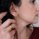 Gold Stainless Steel Thick Oval Beaded Hoop Earrings