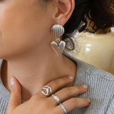 Μεγάλα Ασημένια Κρεμαστά Σκουλαρίκια Καρδιά