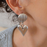 Μεγάλα Ασημένια Κρεμαστά Σκουλαρίκια Καρδιά