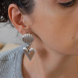 Μεγάλα Ασημένια Κρεμαστά Σκουλαρίκια Καρδιά