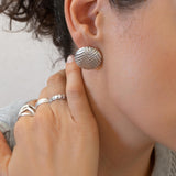 Silver-Domed Disc Earrings