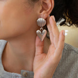 Μεγάλα Ασημένια Κρεμαστά Σκουλαρίκια Καρδιά