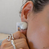 Silver-Domed Disc Earrings