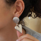 Μεγάλα Ασημένια Κρεμαστά Σκουλαρίκια Καρδιά