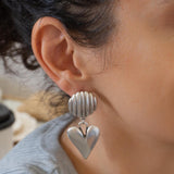 Μεγάλα Ασημένια Κρεμαστά Σκουλαρίκια Καρδιά