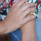 Tiny Silver Red Enamel Rhombus Band Pinky Ring