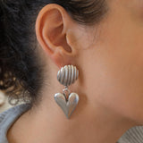 Μεγάλα Ασημένια Κρεμαστά Σκουλαρίκια Καρδιά