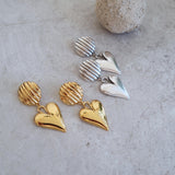 Μεγάλα Ασημένια Κρεμαστά Σκουλαρίκια Καρδιά