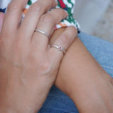 Tiny Silver Red Enamel Rhombus Band Pinky Ring