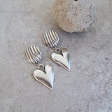 Μεγάλα Ασημένια Κρεμαστά Σκουλαρίκια Καρδιά