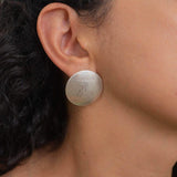 Large Silver Disc Earrings Round Hammered Disc Stud Earrings
