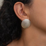 Large Silver Disc Earrings Round Hammered Disc Stud Earrings