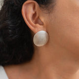 Large Silver Disc Earrings Round Hammered Disc Stud Earrings