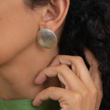 Large Silver Disc Earrings Round Hammered Disc Stud Earrings