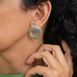 Large Silver Disc Earrings Round Hammered Disc Stud Earrings