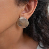 Large Silver Disc Earrings Round Hammered Disc Stud Earrings