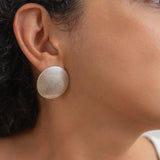 Large Silver Disc Earrings Round Hammered Disc Stud Earrings